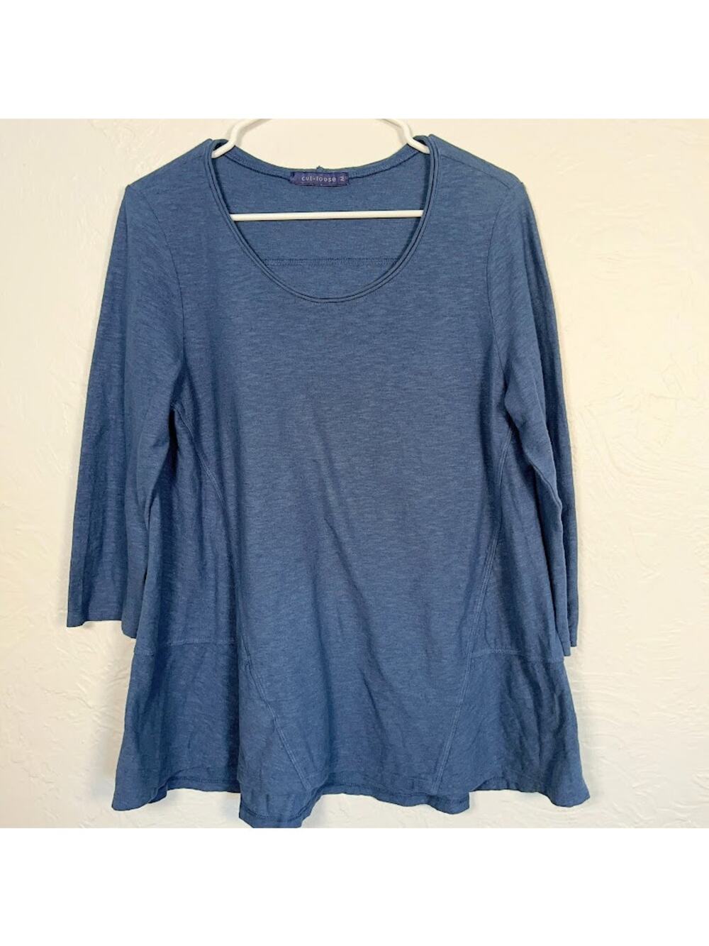 Cut Loose Bias Cut 3/4 Sleeve Tunic Top M Linen Cotton Blend Lagenlook Artsy